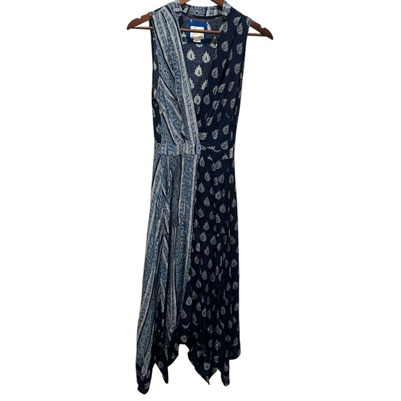 Anthropologie Maeve Eclipsed Midi Dress Stripe Paisley Mixed Print Blue Size 4 - Picture 2 of 12